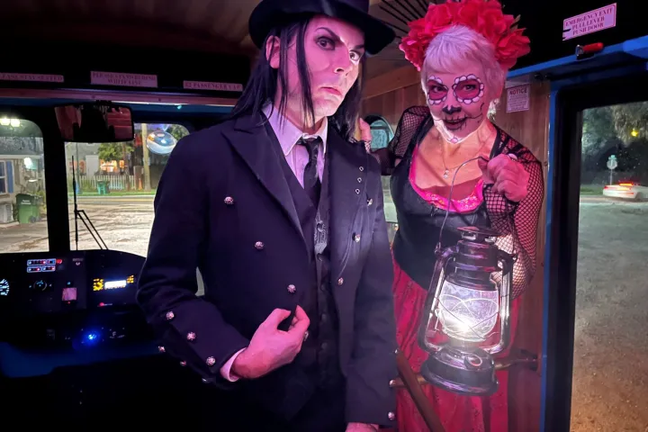 a person wearing a purple hat