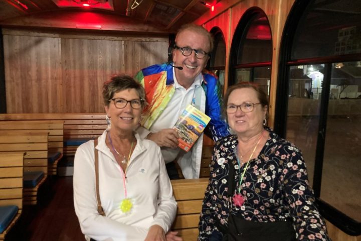 Jerry Chesley posing for the camera on the trolley!
