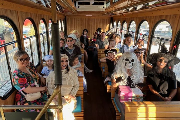 a group of people standing in a room