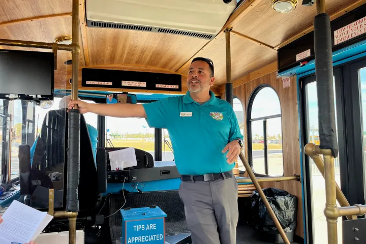 Ronnie Fernandez of Venice Florida Tours leading our Venice City Sightseeing trolley tour.