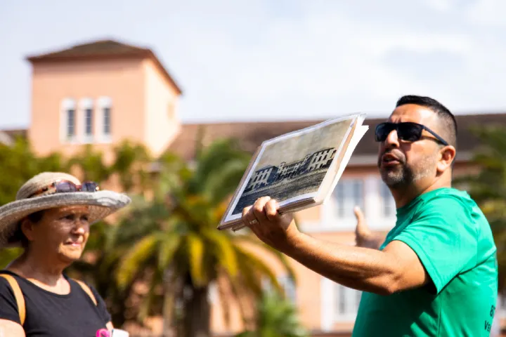 a man holding a frisbee