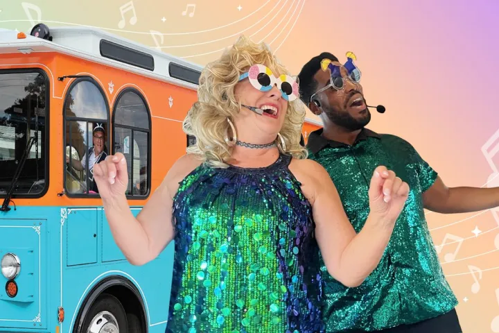 performers in front of the trolley